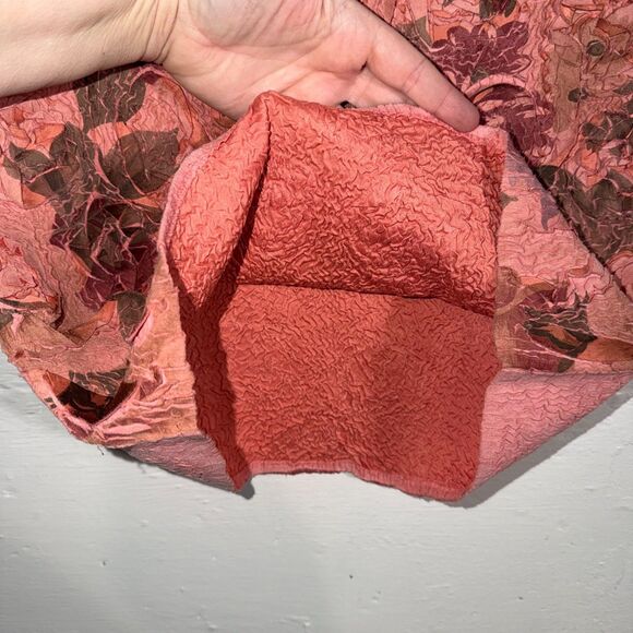 Vintage Crinkle Floral Sleeveless Mock Neck Top Pink Burgundy Stretch Ness S - Picture 4 of 10